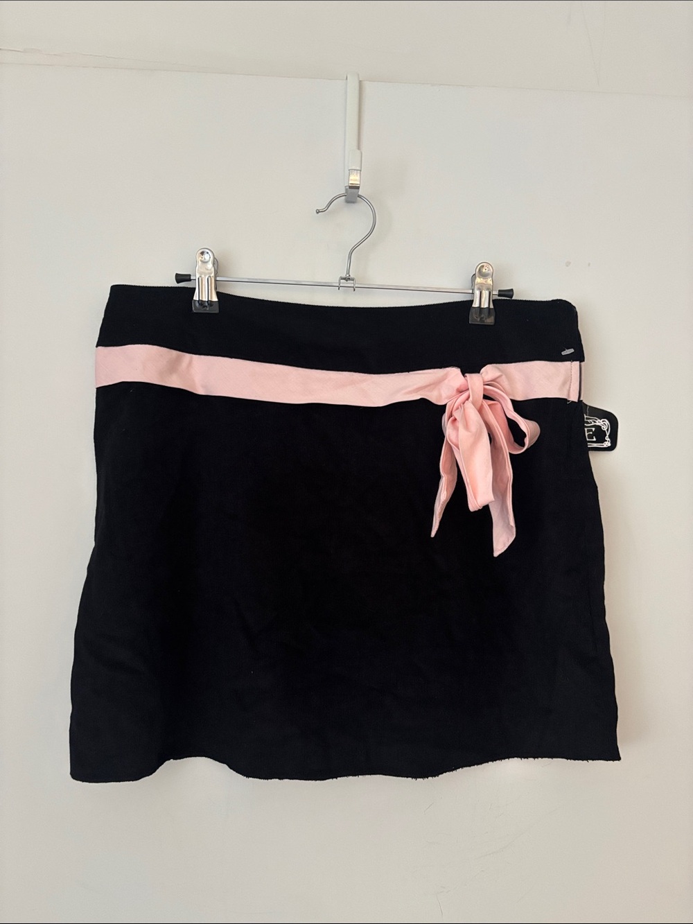 NWT Vintage Y2K Corduroy Mini Skirt M Angie Satin Bow Black Pink Coquette Paris